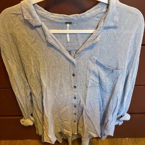 Free People Flowy Button Down Shirt (Blue/White Stripes) Size XS